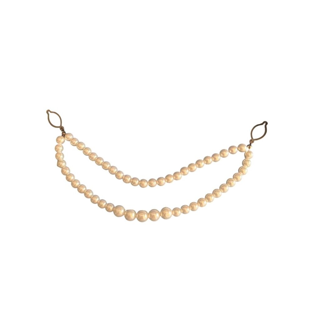 Vintage Faux Pearl Double Strand Sweater Clip Button Attachment 7" Estate NWOT